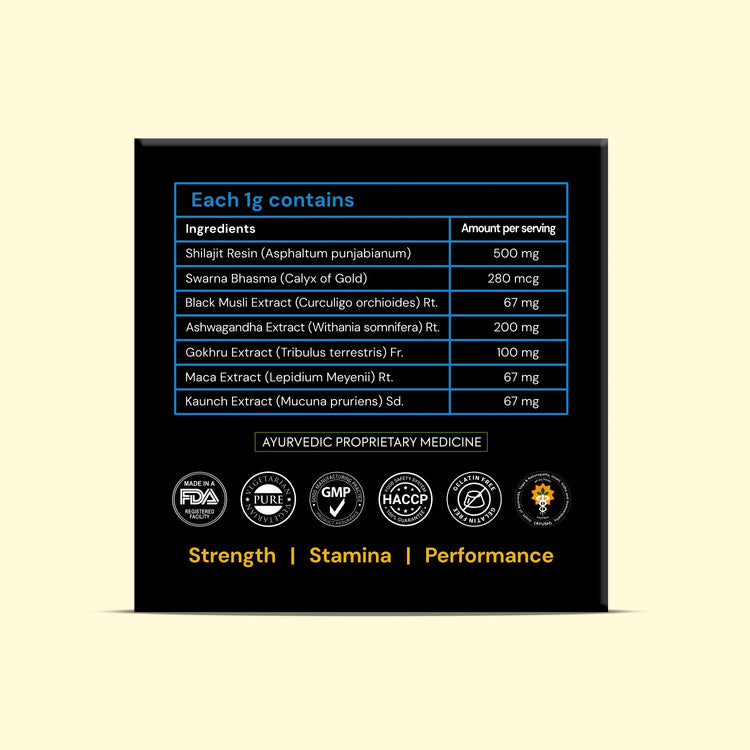 Nutritional label with ingredients and benefits on a beige background