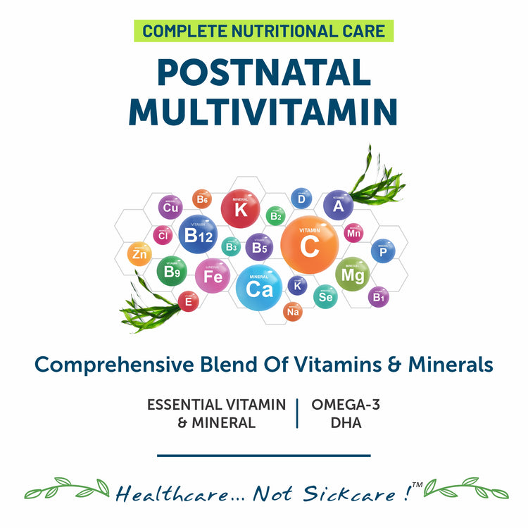 Improves muscular health: VitaBliss Women’s Postnatal Multivitamin is enriched with Vitamin D & B12 and Magnesium which play a crucial role in muscle function, as it helps to maintain muscle strength and coordination. During pregnancy and postpartum, the supplement supports requirements of calcium thus maintaining strong bones & muscles.
