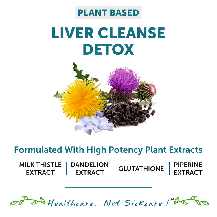 Advertisement for a plant-based liver cleanse detox supplement with herbs and extracts.