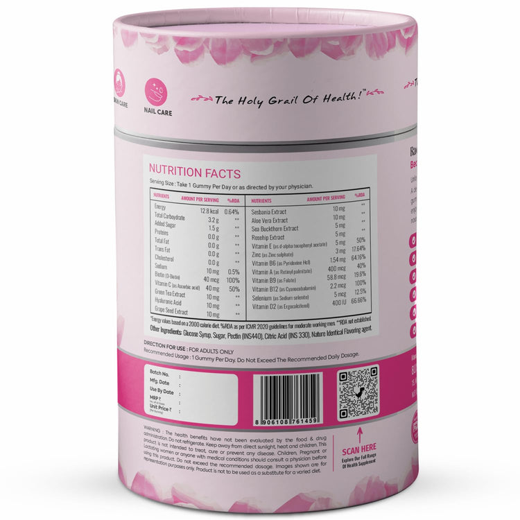 Pink supplement container with nutrition facts label on a white background