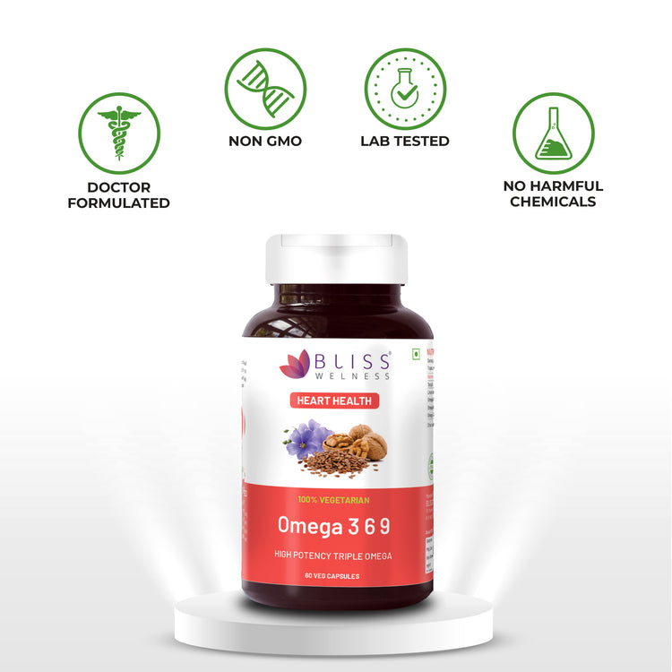 Omega 3 supplement bottle with certification icons on a white background