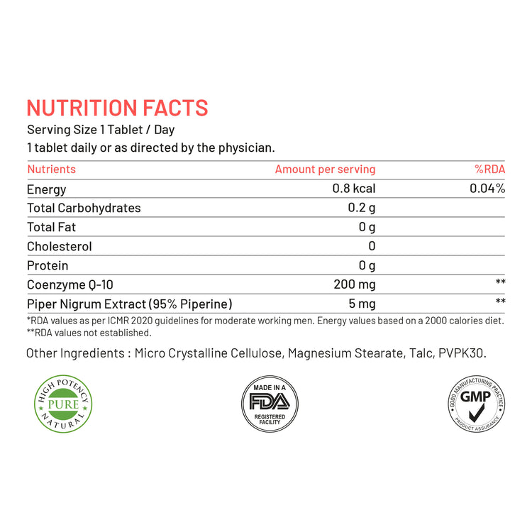 Vital COQ 10 & Piperine nutrition facts