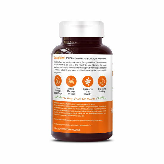 Bliss Welness GlucoBliss Pure Sugar & Weight Management | Fenugreek Seed Extract 1000mg Galactomannan Fiber | Gut Metabolism Health Supplement - 60 Vegetarian Capsules