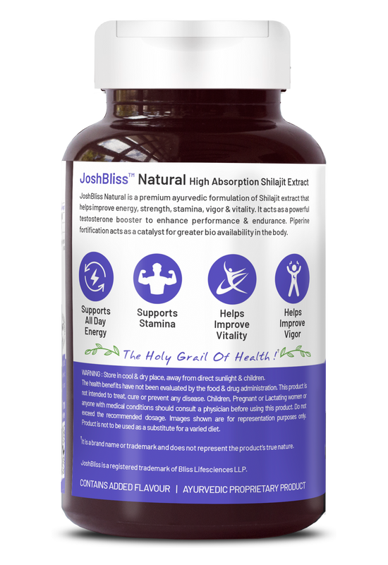 Bliss Welness JoshBliss Natural Strength Vitality Vigor | Pure Shilajit Extract (1000mg) | Enhanced Stamina & Endurance Ayurvedic Herbal Supplement - 60 Vegetarian Tablets