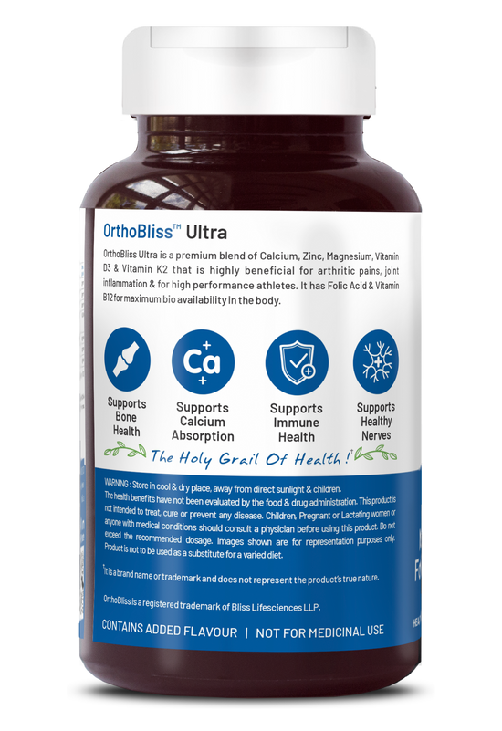 Bliss Welness OrthoBliss Joint care Pain relief tablets | Calcium Magnesium Zinc Vitamin D3 K2 B12 Folic Acid | Bone Strengthening Ayurvedic Health Supplement - 120 Vegetarian Tablets