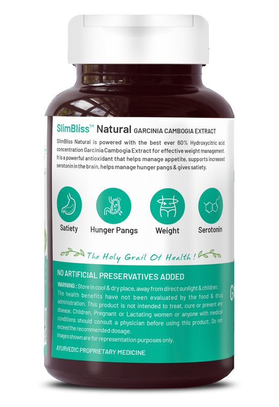 Bliss Welness SlimBliss Natural Garcinia Cambogia Extract 60% HCA | Weight Management & Appetite Support | High Potency Antioxidant Supplement | 60 Veg Tablets