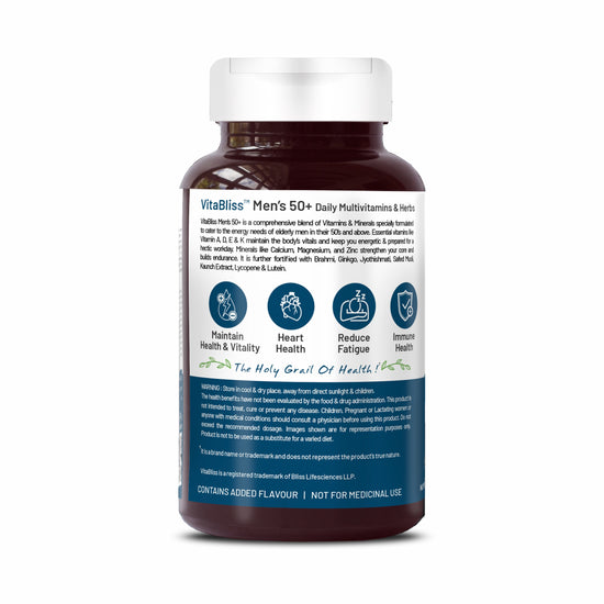 Bliss Welness VitaBliss Men’s 50+ Daily Multivitamins & Herbs For Men | With Multivitamins and mineral | Supports Bone, Heart, Mental, Prostate & Male Health- 60 Veg Tablets
