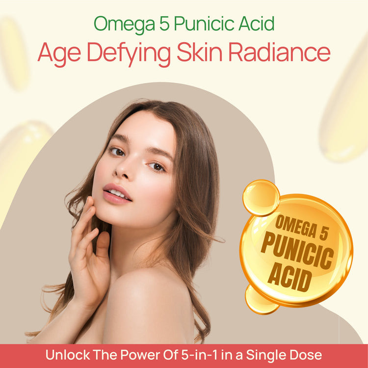 Advertisement for Omega 5 Punicic Acid with a woman&