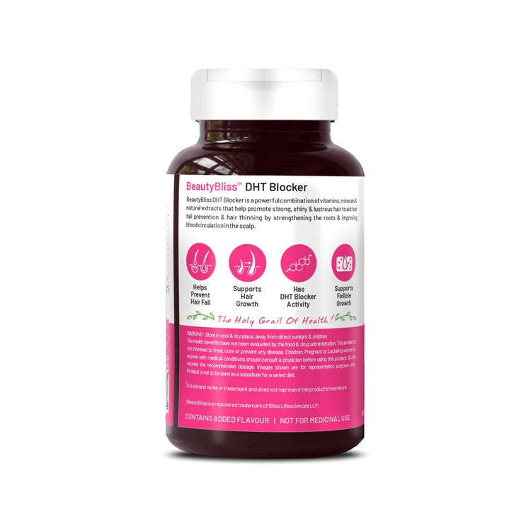 Bliss Welness BeautyBliss DHT Blocker | For Stronger Hair Growth, Shiny & Lustrous Hair | Vegetarian Supplement – 60 Veg Tablets - Bliss Welness
