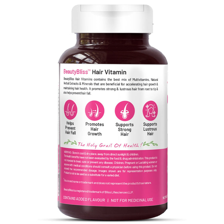 Bliss Welness BeautyBliss Hair Vitamins with Omega - 3 + Bhringraj + Green Tea + Phytosterols| For Stronger, Better & Fast Hair Growth - 60 Veg Tabs - Bliss Welness