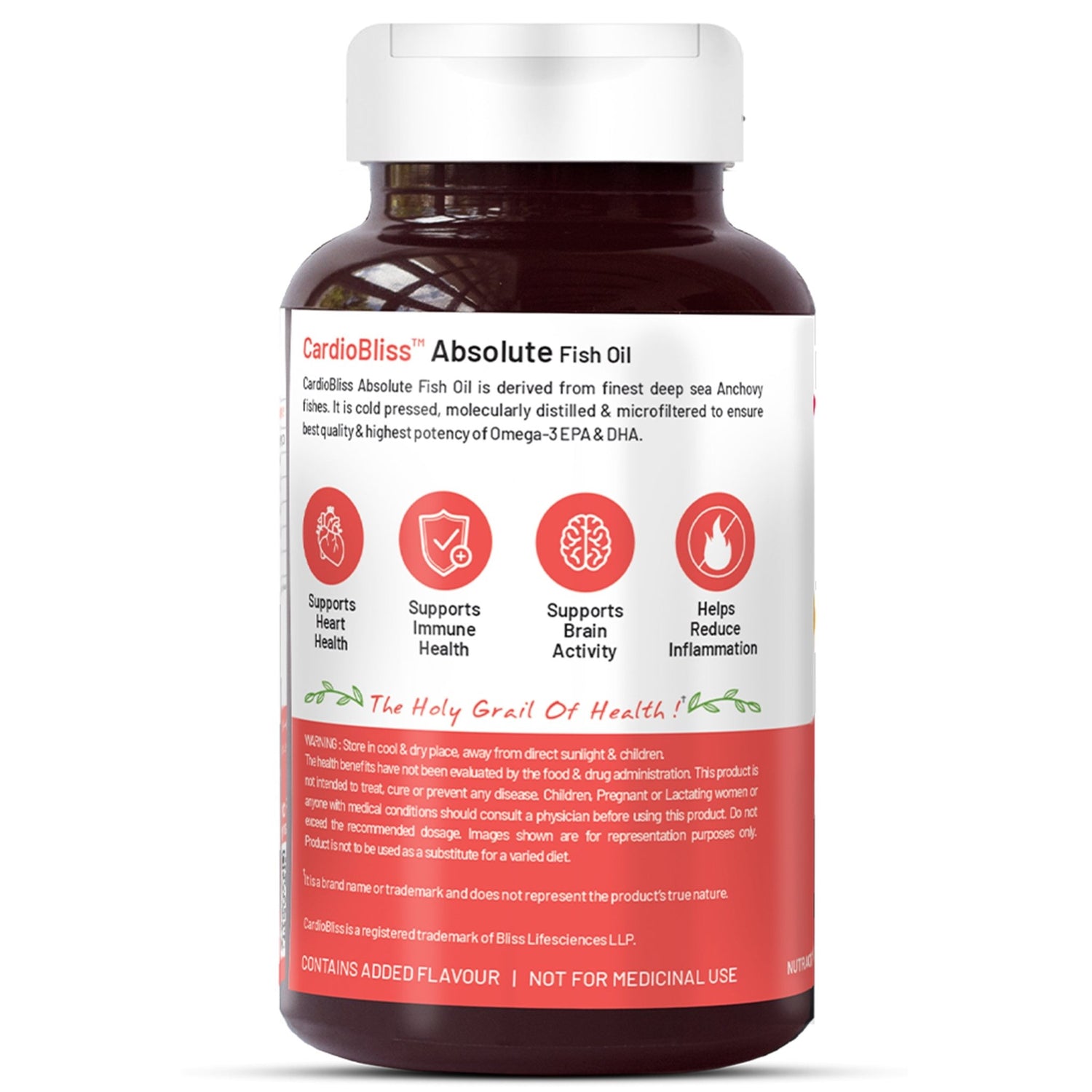 Bliss Welness CardioBliss Absolute Fish Oil Triple 3X Strength 2500mg | 1100mg EPA 700mg DHA 200mg Other Omega 3 6 9 Fatty Acid | Cold Pressed Molecular Distilled Burp Free | Brain Heart Joints Eye Muscle Build Skin Health Supplement - 60 Softgel Caps - Bliss Welness