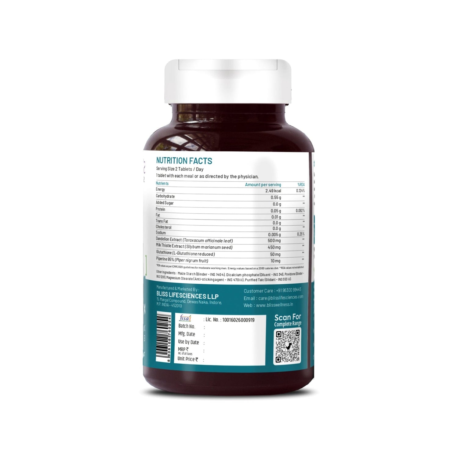 Bliss Welness DetoxBliss Liver Detox Cleanse Purifier | Milk Thistle Silymarin Dandelion Glutathione | Fatty Liver Protection Liver Care Alcohol Detox Herbal Supplement - 60 Veg Tablets - Bliss Welness