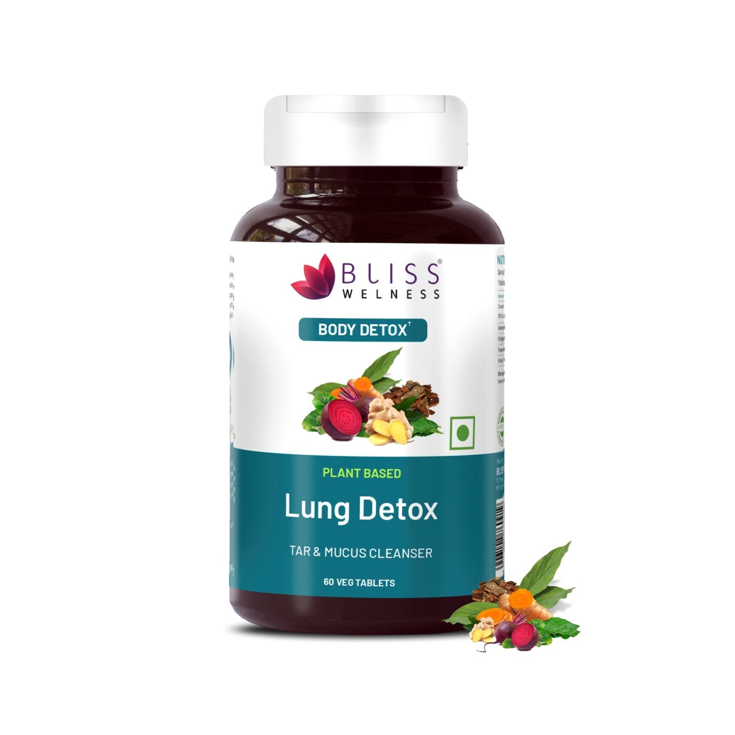 Bliss Welness DetoxBliss Lung Detox Cleanse Purify | Curcumin Trikatu Punerneva Echinecea | Respiratory Support Tar & Toxin Removal Antioxidant Herbal Supplement - 60 Vegetarian Tablets - Bliss Welness