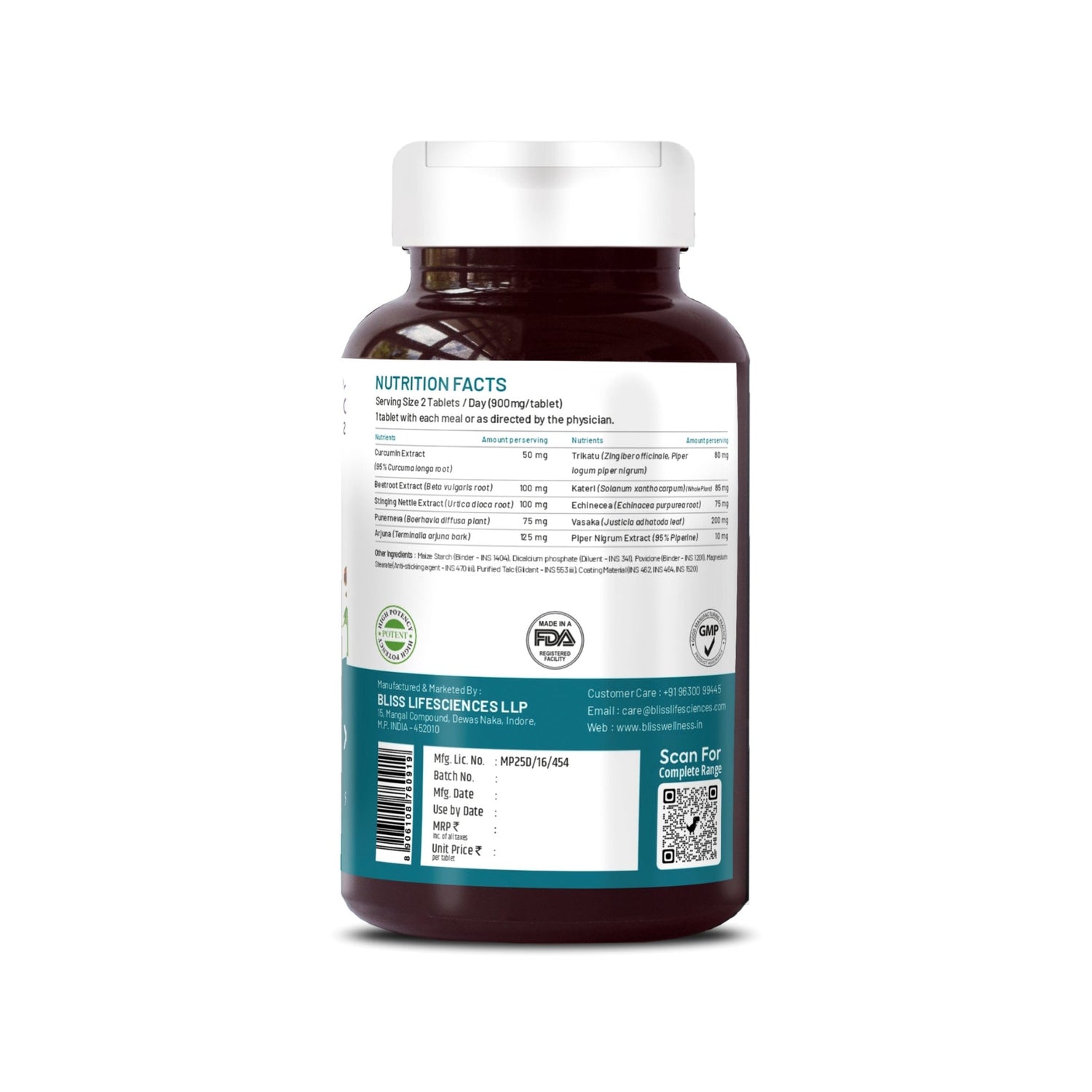 Bliss Welness DetoxBliss Lung Detox Cleanse Purify | Curcumin Trikatu Punerneva Echinecea | Respiratory Support Tar & Toxin Removal Antioxidant Herbal Supplement - 60 Vegetarian Tablets - Bliss Welness