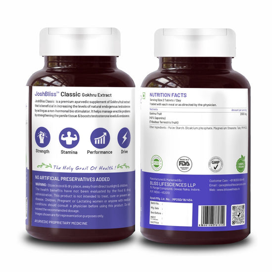 Bliss Welness JoshBliss Classic | Gokshura fruit Extract | Vigour and Vitality Ayurvedic Health Supplement - 60 Veg Tabs - Bliss Welness