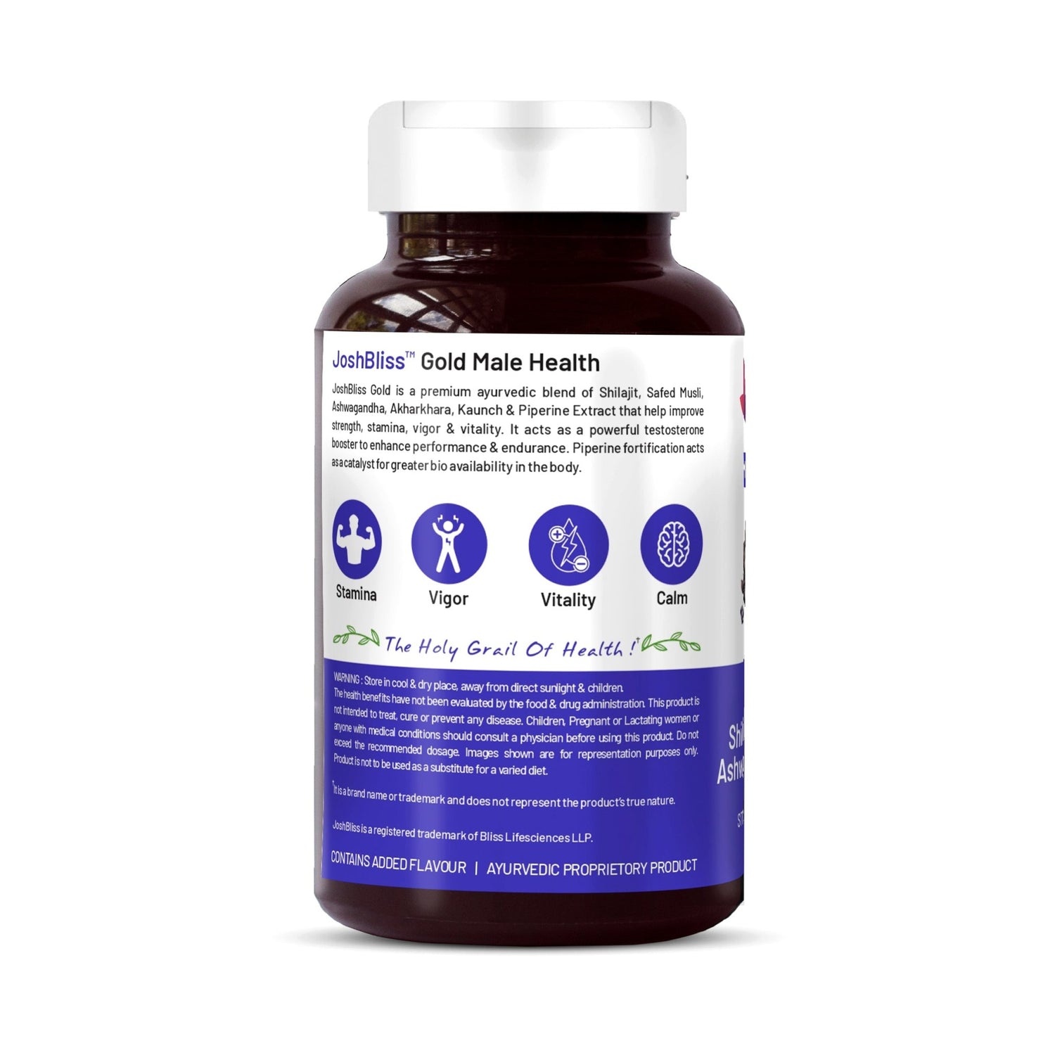 Bliss Welness JoshBliss Gold Stamina Energy Boost | Pure Shilajit Ashwagandha Kaunch Safed Musli Akharkhara Extract with BioPiperine | Improves Endurance Vitality | Men Health Supplement - 60 Vegetarian Tablets - Bliss Welness