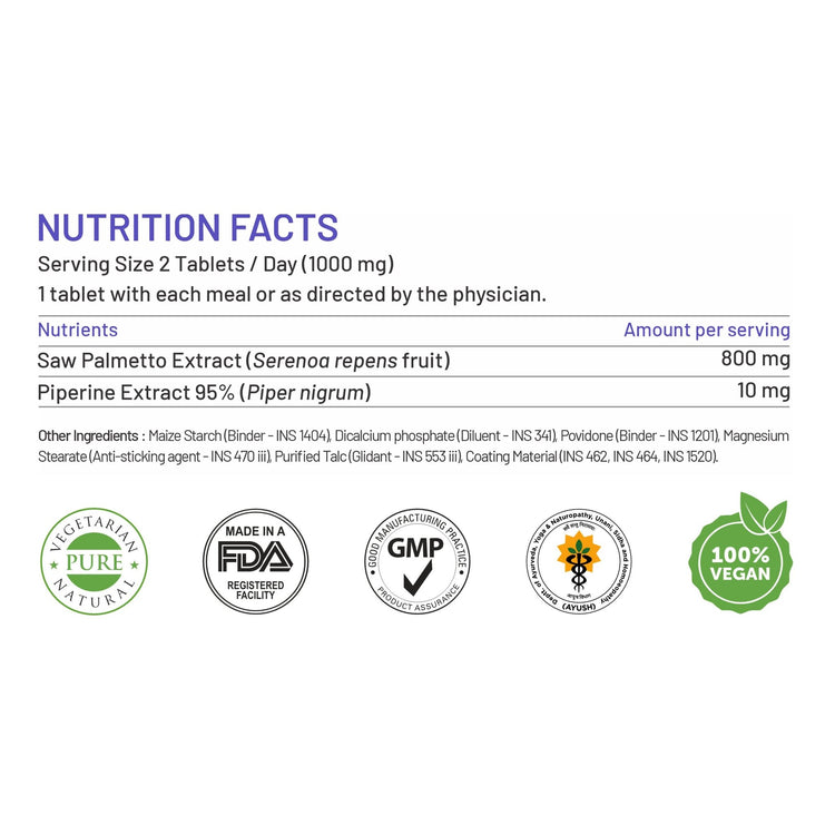 Bliss Welness JoshBliss Plus Prostate Health Healthy Hair Growth | Saw Palmetto Extract 800MG | Testosterone Booster Strong Hair Healthy Prostate Health Supplement - 60 Vegetarian Tablets - Bliss Welness