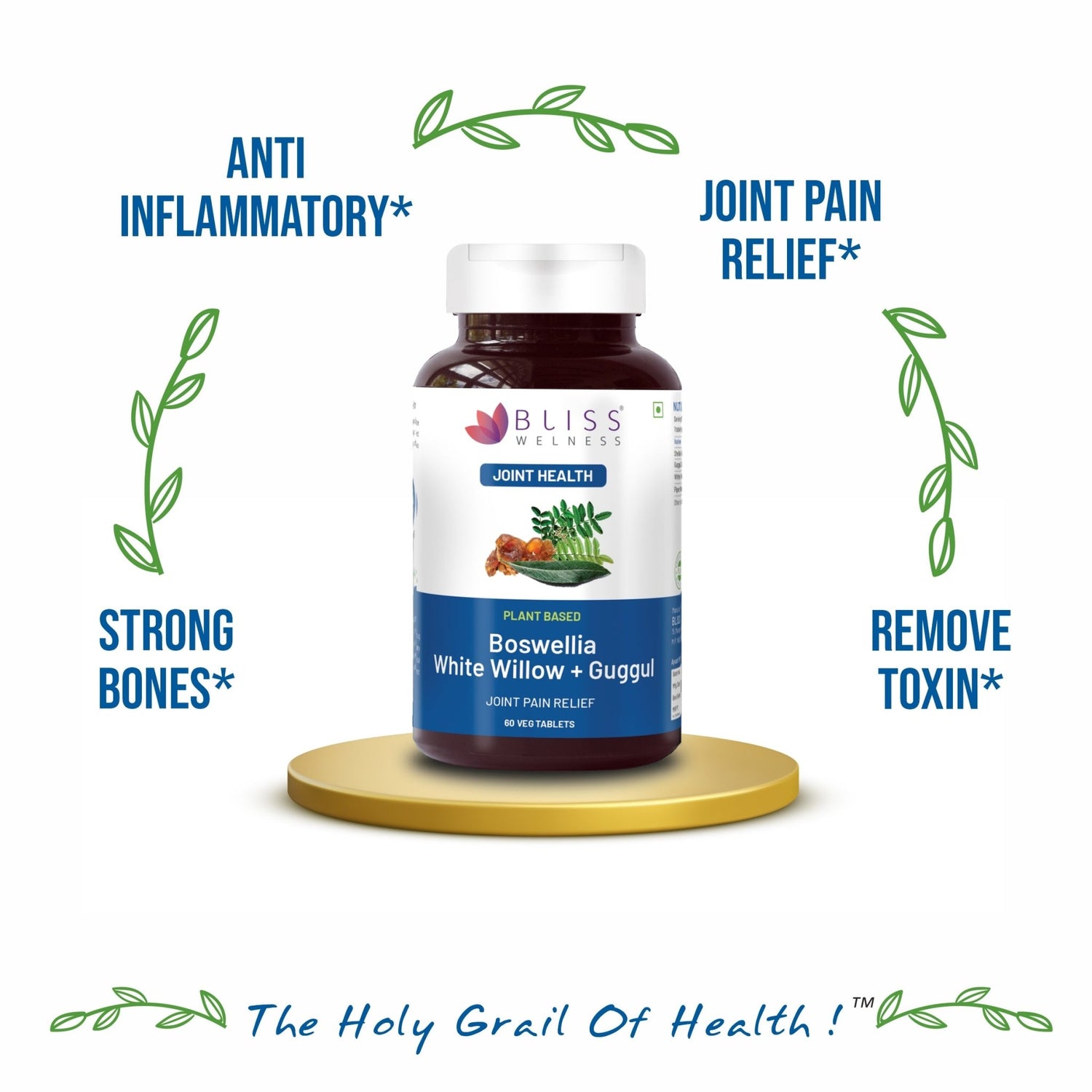Bliss Welness OrthoBliss Gold High Absorption Joint Care Pain Relief | Boswellia White Willow Bark Guggul & Piperine | Anti - Inflammatory Gout Arthritic Spondylitis Care - 60 Vegetarian Tablets - Bliss Welness