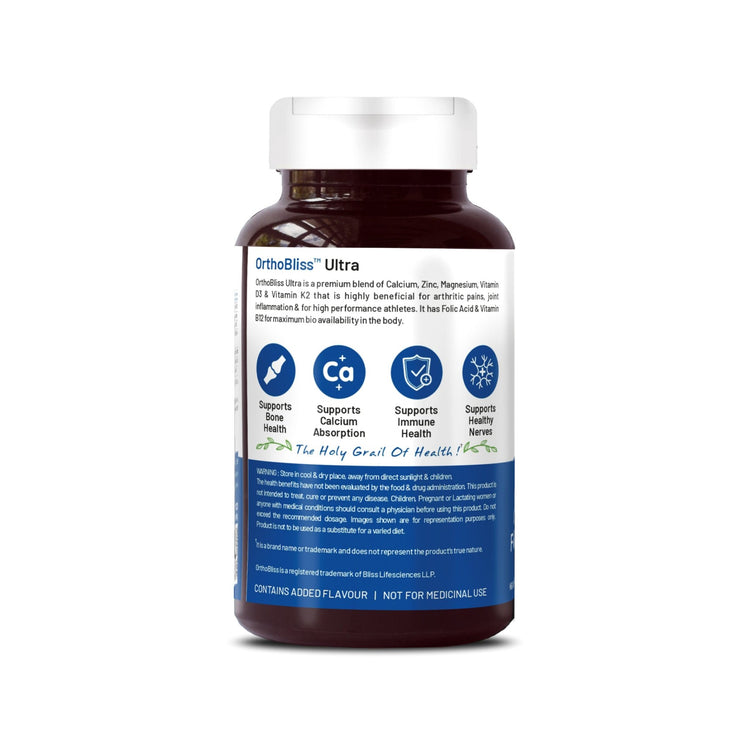 Bliss Welness OrthoBliss Joint care Pain relief tablets | Calcium Magnesium Zinc Vitamin D3 K2 B12 Folic Acid | Bone Strengthening Ayurvedic Health Supplement - 120 Vegetarian Tablets - Bliss Welness