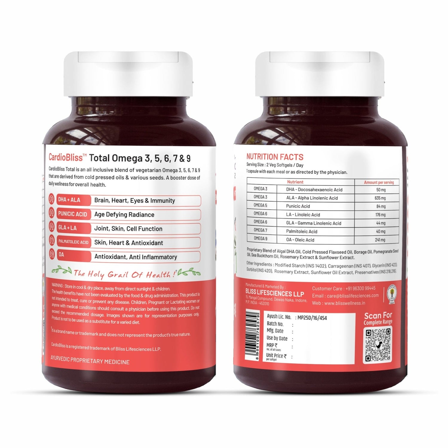 Bliss Welness Penta Omega | 3 5 6 7 9 Fatty Acids Blend with Natural Antioxidants | Advanced Formula for Heart, Brain, Skin, Joints & Metabolism | 60 Softgels | Vegetarian Source - Bliss Welness