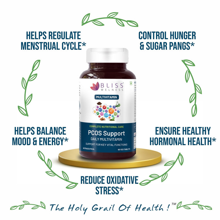 Bliss Welness VitaBliss PCOS Multivitamin & Herbs for Women | With Vitamin A C D E B | Menstruation Regulation,Manages Mood & Hormonal Health - 60 Veg Tablets - Bliss Welness