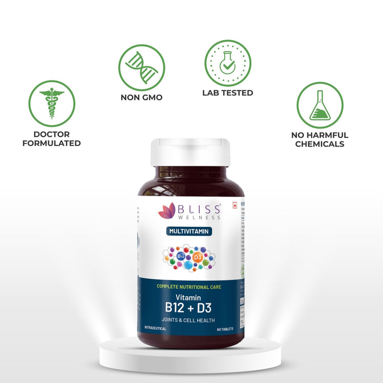 Bliss Welness VitaBliss Vitamin B12 and D3 | For Bone, Immune and Cognitive Health | Complete Nutritional Care Supplement - 60 Tablets - Bliss Welness