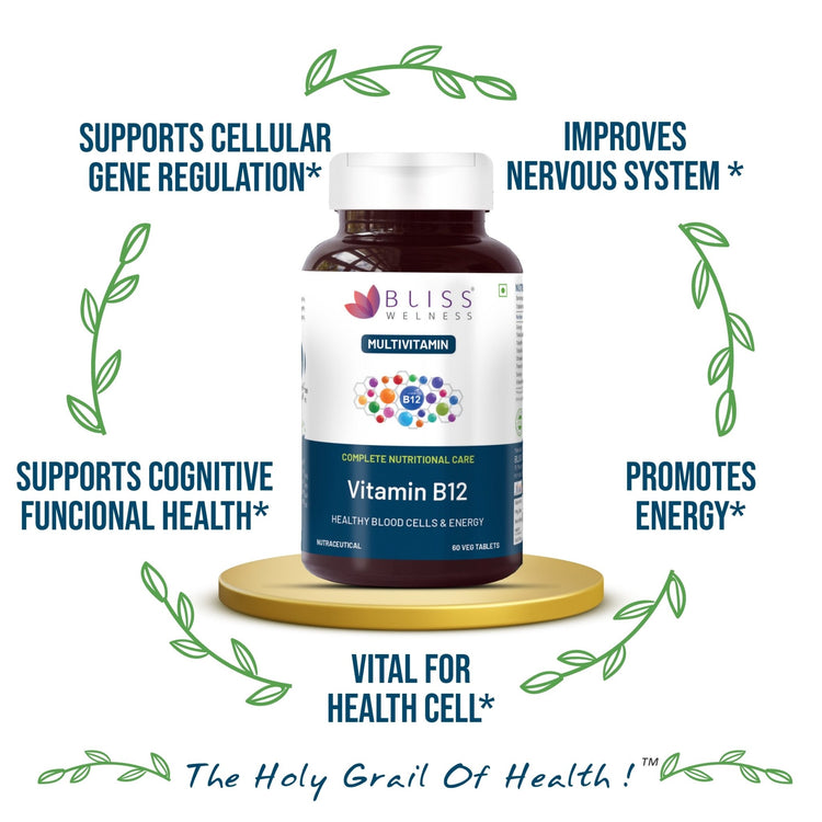 Bliss Welness VitaBliss Vitamin B12 Tablets | For Bone, Immune and Cognitive Health | Overall Health Care Supplement - 60 Tablets - Bliss Welness