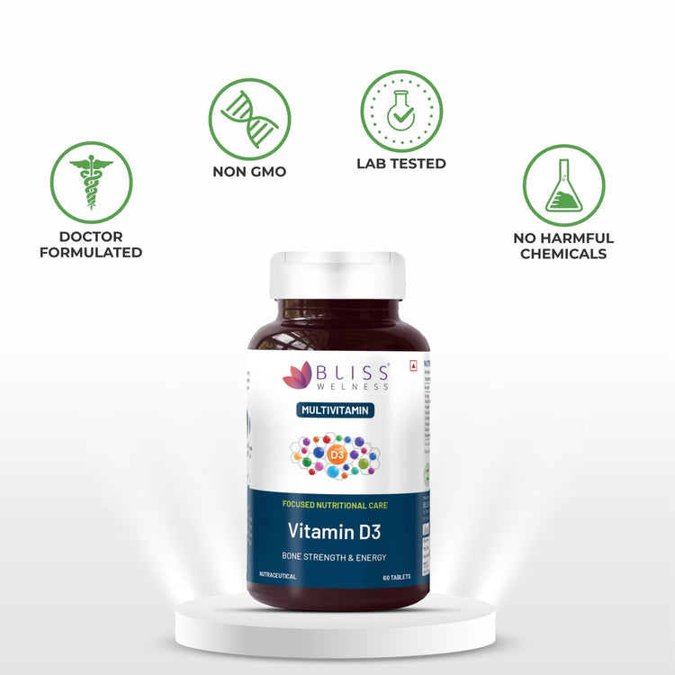 Bliss Welness VitaBliss Vitamin D3 For Healthy Immune System and Bone, Teeth & Heart Health - 60 Tablets - Bliss Welness