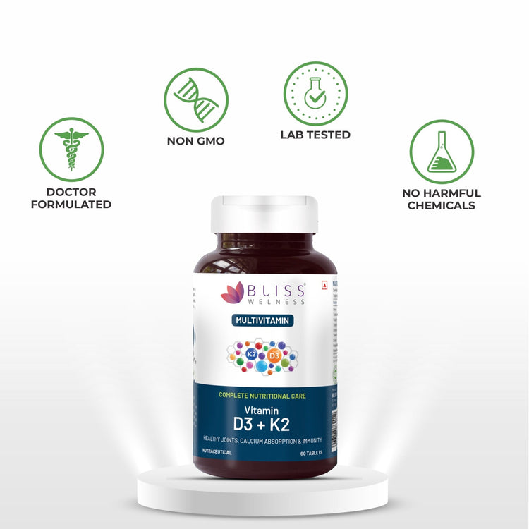 Bliss Welness Vitabliss Vitamin D3+K2 for Better Immune System, Bone, Teeth & Heart Health - 60 Tablets - Bliss Welness