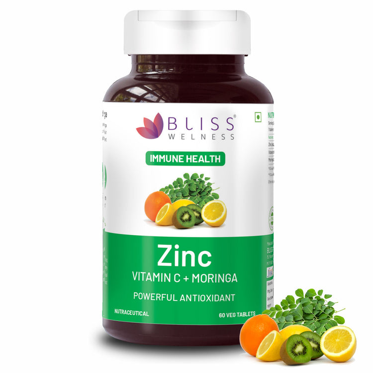 Bliss Welness Immunity Booster Skin Glow | Vitamin C + Zinc Citrate + Moringa Extract | Immune Boost Antioxidant Supplement - Veg Tablets