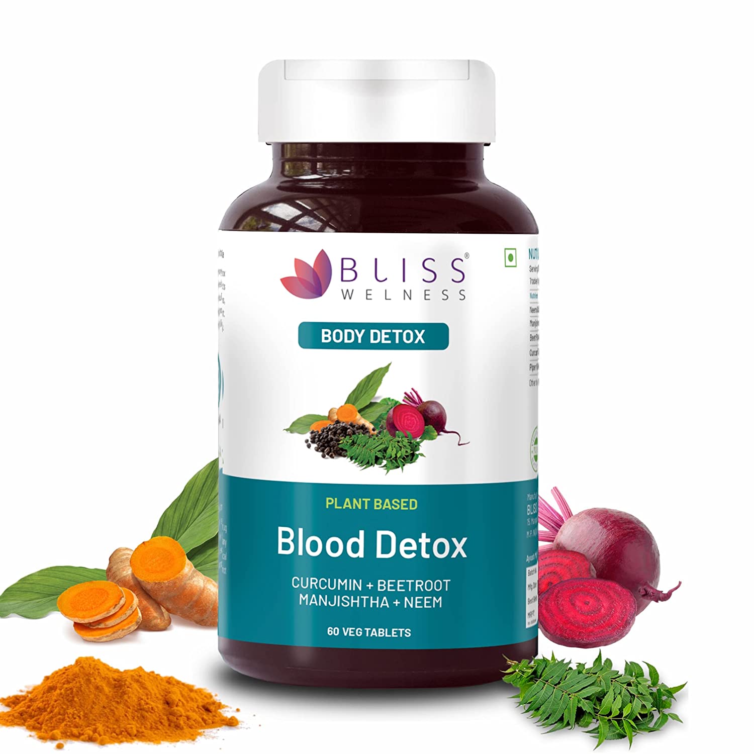 Bliss Welness DetoxBliss Blood Detox Purify Combo of Beetroot Manjishtha  Neem Curcumin Anti Acne Anti Bacterial Fungal Supplement 60