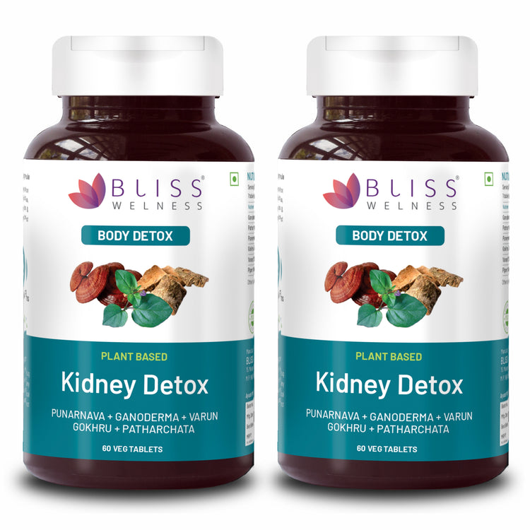 Bliss Welness Kidney Detox Cleanse Purifier | Gokhru Patharchata Ganoderma | Urinary Tract Infection (UTI) Kidney Stone Dissolution Herbal Supplement - 60 Vegetarian Tablets (Pack of 2)