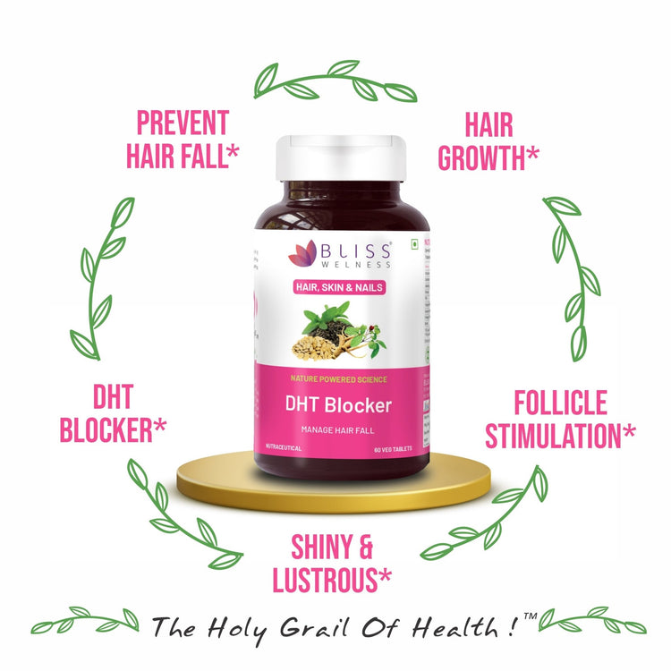 Bliss Welness BeautyBliss DHT Blocker | For Stronger Hair Growth, Shiny & Lustrous Hair | Vegetarian Supplement – 60 Veg Tablets - Bliss Welness