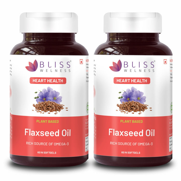 Bliss Welness CardioBliss Natural Organic Flaxseed Oil 2000MG Omega 3 6 9 Cold Pressed Heart Brain Eye Skin Health Supplement - 60 Softgel Capsule - Bliss Welness