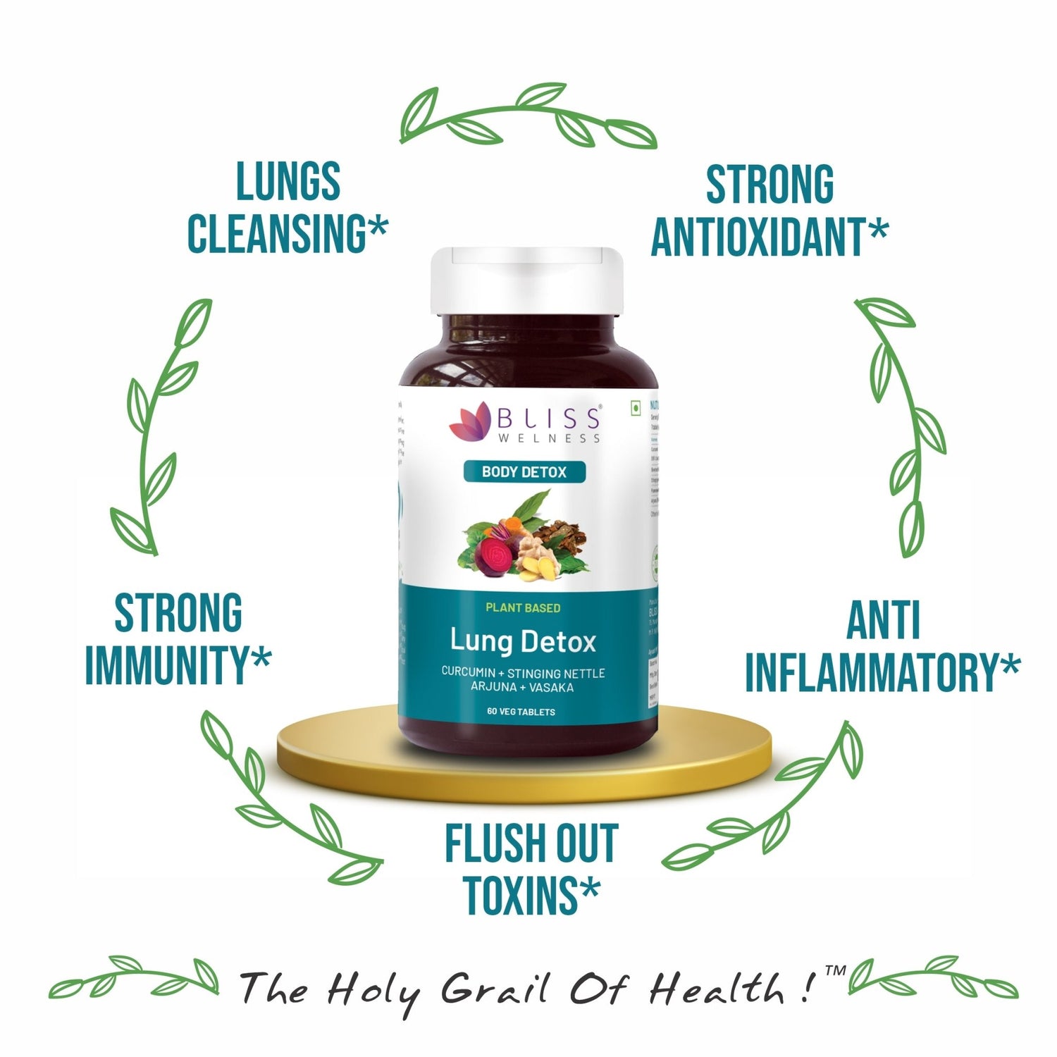 Bliss Welness DetoxBliss Lung Detox Cleanse Purify | Curcumin Trikatu Punerneva Echinecea | Respiratory Support Tar & Toxin Removal Antioxidant Herbal Supplement - 60 Vegetarian Tablets - Bliss Welness