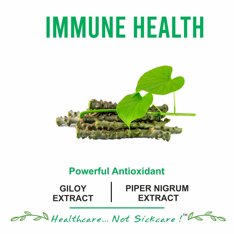 Bliss Welness ImmuneBliss Giloy Immunity Booster Blood Purification | Pure Giloy Extract 1000mg with BioPiperine 95% 10mg | High Absorption Ayurvedic Antioxidant Joint Health Sugar Management Supplement - 60 Vegetarian Tablets - Bliss Welness