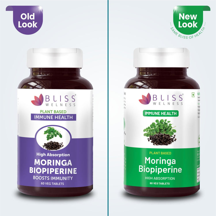 Bliss Welness ImmuneBliss Moringa Superfood Immunity Booster | Pure Moringa Fruit & Leaves Extract + Biopiperine | Antioxidant Blood Sugar Cholesterol Management Supplement - 60 Vegetarian Tablets - Bliss Welness