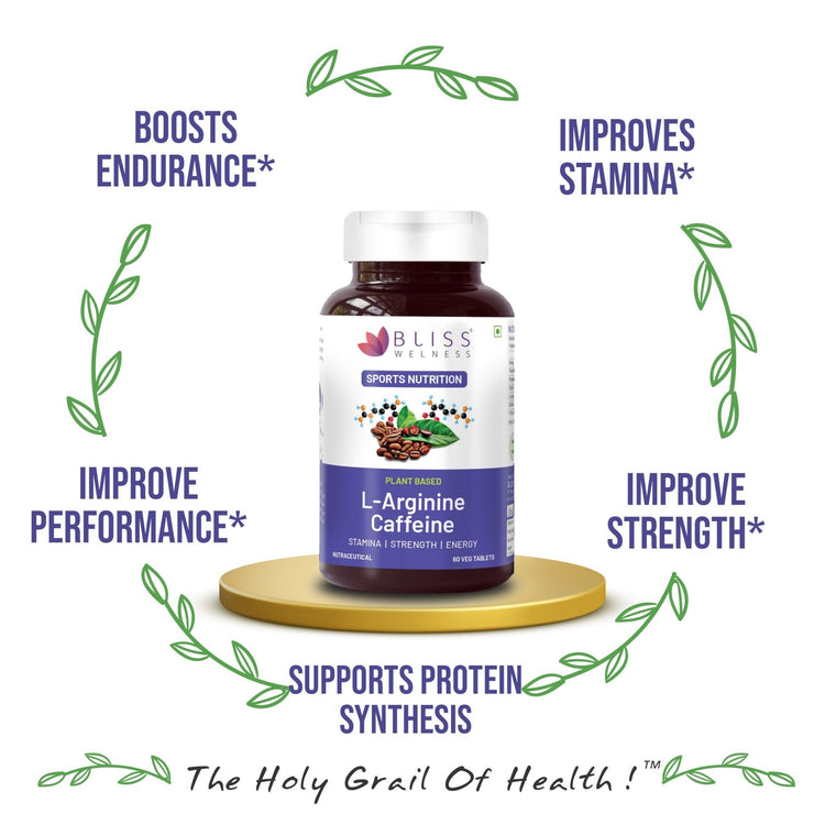 Bliss Welness JoshBliss Platinum Stamina Recovery Muscle Growth | L - Arginine Nitric Oxide & Caffeine 1300mg | Energy Gain Performance Pre & Post Workout Health Supplement - 60 Vegetarian Tablets - Bliss Welness