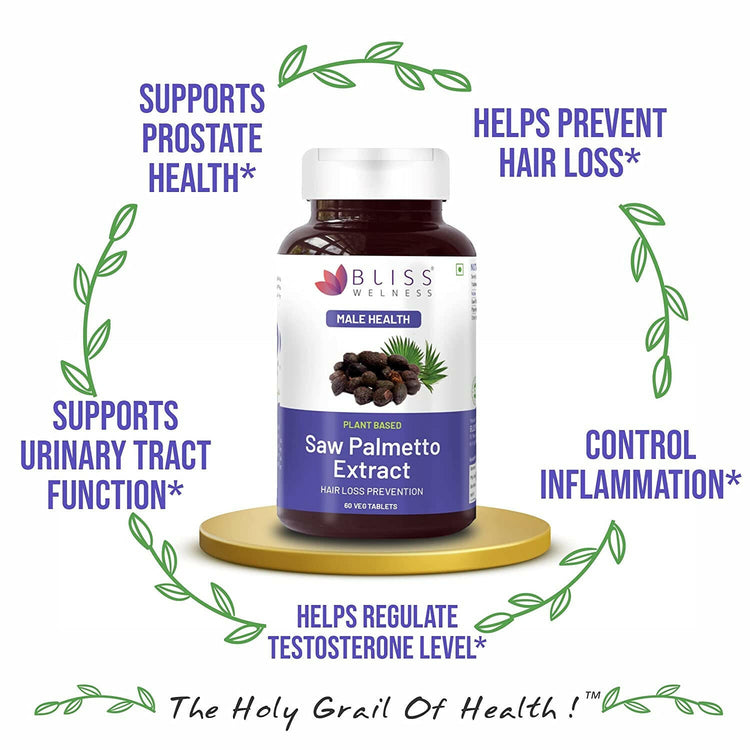 Bliss Welness JoshBliss Plus Prostate Health Healthy Hair Growth | Saw Palmetto Extract 800MG | Testosterone Booster Strong Hair Healthy Prostate Health Supplement - 60 Vegetarian Tablets - Bliss Welness