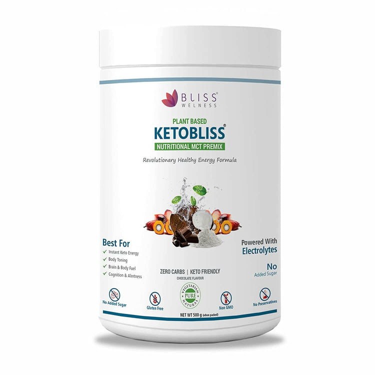 Bliss Welness KetoBliss MCT Oil Powder Premix | Medium Chain Triglycerides C8 C10 & Electrolytes | Zero Carb Instant Energy Ketosis Weight Management - Bliss Welness