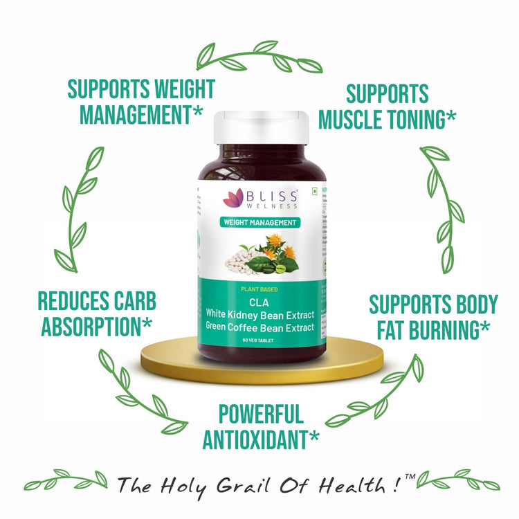 Bliss Welness SlimBliss Absolute CLA + WKB + GCB Extract 360* Weight Management | Carb Control | Metabolism Lean Muscle Health Supplement - 60 Vegeterian Tablets - Bliss Welness