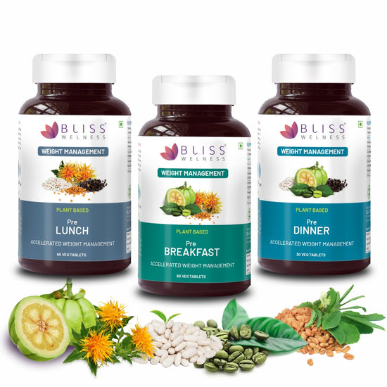Bliss Welness SlimBliss Absolute Kit High Absorption Kit | Pre Breakfast Lunch Dinner for Weight Management Better Gut Health Metabolism Lean Muscle Health Supplement – 60+60+30 Veg Tablets - Bliss Welness