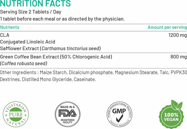 Bliss Welness SlimBliss Gold CLA+ GCB Extract Weight Management Muscle Build | 50%(Green Coffee Bean Extract + CLA | Metabolism Appetite Control | Lean Muscle Health Supplement - 60 Veg Tablets - Bliss Welness