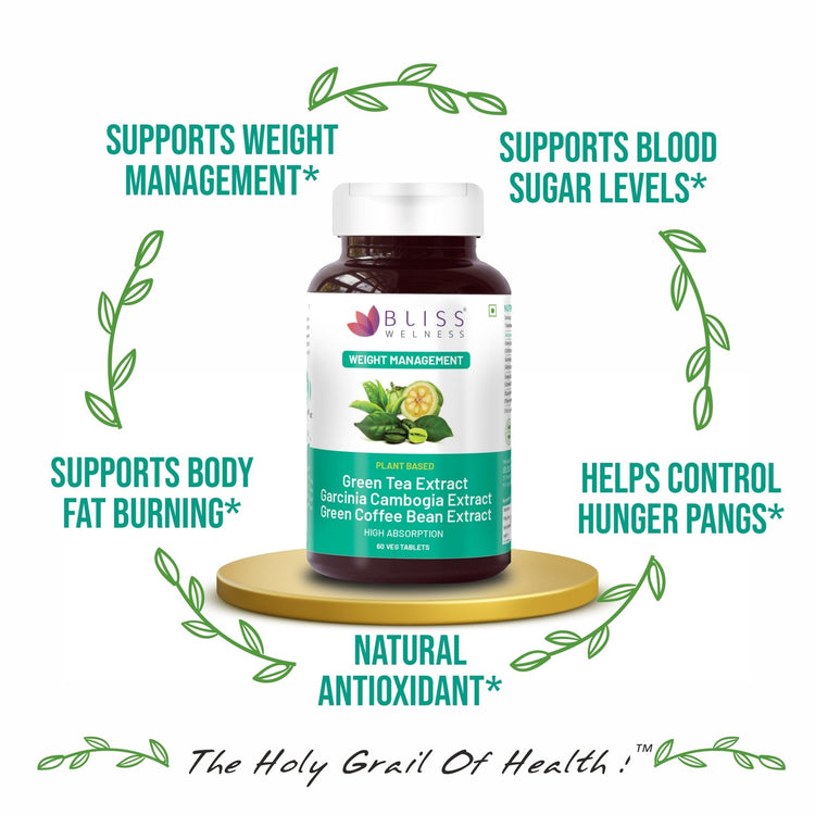 Bliss Welness SlimBliss Ultra GTE + GCE + GCB Extract + Weight Management Combo | GTE + GCE 60% + GCB50% Extract | Appetite Control Antioxidant Fat Management Supplement - 60 Vegetarian Tablets - Bliss Welness