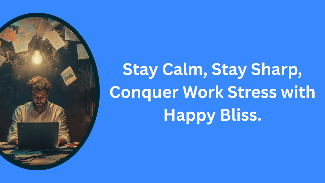 Stress relief for corporate professionals with Happy Bliss natural drink mix for calmness, focus, and energy.