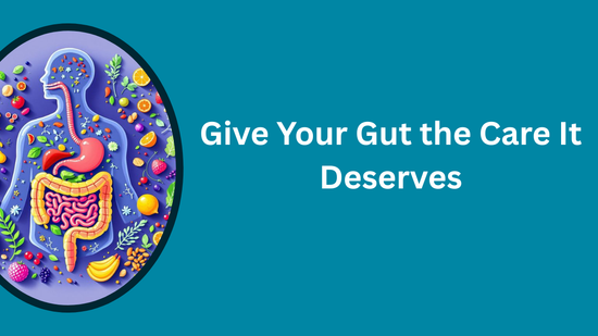 Natural remedies for gut health displayed with herbs, fruits, and healthy foods for a gentle gut detox and digestion support.