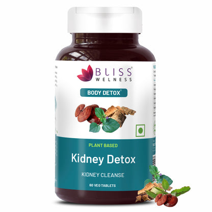 Bliss Welness DetoxBliss Kidney Detox Cleanse Purifier | Gokhru Patharchata Ganoderma | Urinary Tract Infection (UTI) Kidney Stone Dissolution Herbal Supplement - 60 Vegetarian Tablets