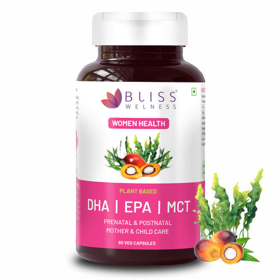 Bliss Welness BrainBliss Platinum DHA+ EPA+ MCT Prenatal Postnatal Mother & Child Care | Omega 3 DHA EPA MCT from Algae Oil | For Pregnant & Lactating Mothers | Brain Heart Overall Development of Mother & Child Health Supplement - 60 Vegetarian Capsules
