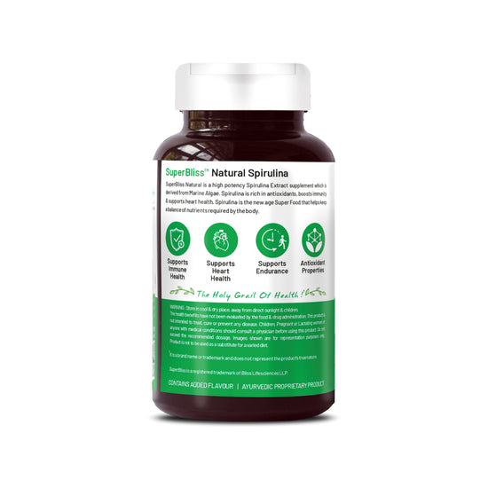 Bliss Welness SuperBliss Natural Spirulina Immunity Booster with Rich Antioxidant | Nutridense Daily Superfood | Give Energy Detox Vegetarian Health Supplement - 120 Tablets