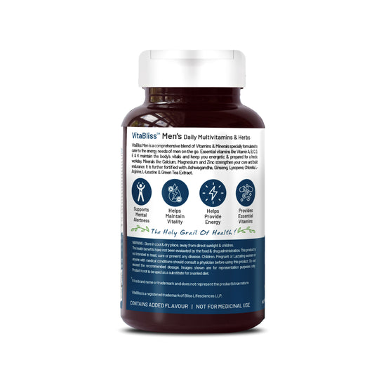 Bliss Welness VitaBliss Men’s Daily Multivitamins & Herbs For Men| With Vitamin A C D E K B | Supports Prostate, Bone, Heart & Mental Health, Maintains Vitality & Male Health- 60 Veg Tablets